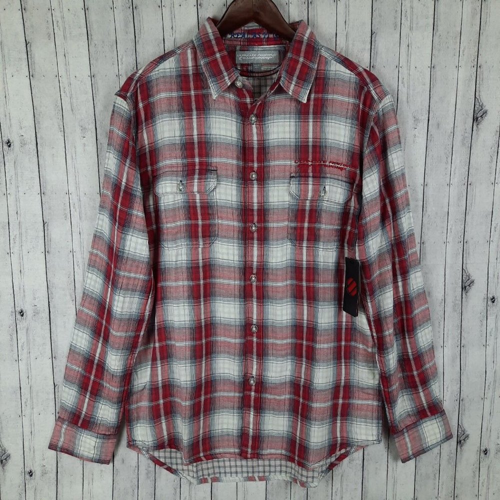 UFC Lightweight Flannel Shirt Mens Large Double Deuce As Real As It Gets NEW NWT